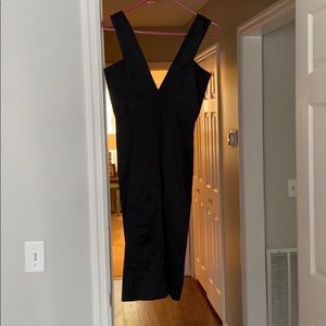 V front and back pencil black dress